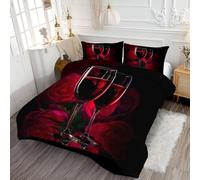 ANALTIRCE Elegant Red Wine Heart Duvet, Coverless Duvet Single 7.5 Tog, Reversible Romantic Floral Comeforter Set for All Season, Soft Lightweight Machine Washable Red Quilt 140x200cm