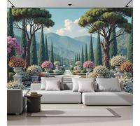 ANALTIRCE European Garden Wall Mural Classic Elegant Trees Home Decoration 3D Non-Woven Photo Mural, Green Wall Art Decoration for Bedroom Nursery Living Room Home 350 x 256 cm Photo Wallpaper