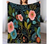 ANALTIRCE Floral Green Leaves Blanket Flannel Throw Blankets, Vintage Rose Flower Soft Fluffy Blanket for Bed Sofa, Cozy Plush Warm Dark Blue Bedding Blankets for Adults Couch Travel Queen