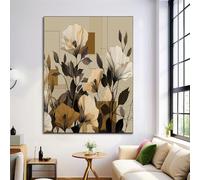 ANALTIRCE Geometry Petals on Canvas Print Brown Lines Flowers Wall Art Posters, Modern Living Room Decor 60×90 cm Unframed