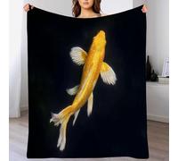 ANALTIRCE Golden Koi Blanket Flannel Throw Blankets, Lucky Animal Soft Fluffy Blanket for Bed Sofa, Cozy Plush Warm Black Bedding Blankets for Adults Couch Travel 140×180 cm (55.12×70.87 in)