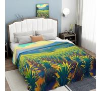 ANALTIRCE Hand-Painted Pastoral Print Blanket and Throws Hawaiian Pineapple Fields Throw Blankets, Soft Cozy Lightweight Warm Green Flannel Bedding Blanket for Teens Adults Couch Travel Queen