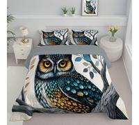 ANALTIRCE Kids Super King Coverless Duvet for All Seasons, Reversible Washable 264x230cm Quilt with Owl On A Branch Patterns, Watercolor Animals Comforter with 2 Pillowcases 50x75cm, White