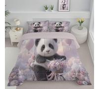 ANALTIRCE King Coverless Duvet 7.5 Tog, Panda Riding A Bicycle Print Kids Reversible Washable Coverless Duvets, Cartoon Animals Super Soft Comfy Kids Duvets, 240x220cm Duvet with 2 Pillowcase