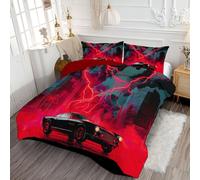 ANALTIRCE Lightning Car Coverless Duvet King 7.5 Tog, Reversible Washable Urban Architecture Comforter with 2 Pillowcases, 240x220cm Lightweight and Warm Camping Sleepovers Travel Quilt Red