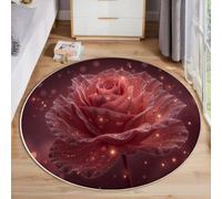 ANALTIRCE Machine Washable Round Rug, 150 cm Non Slip, Non Shedding, Red Circle Rugs, Dreamy Rose Floor Mat for Living Room, Coffee Table, Bathroom, 3D Romance Floral Area Rugs
