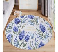 ANALTIRCE Machine Washable Round Rug, 180 cm Non Slip, Non Shedding, Lavender Blue Circle Rugs, Provence Lavender Floor Mat for Living Room, Coffee Table, Bathroom, Watercolor Flowers Area Rugs