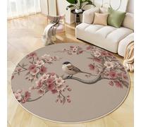 ANALTIRCE Machine Washable Round Rug, 60 cm Non Slip, Non Shedding, Beige Circle Rugs, Retro Apple Blossom Floor Mat for Living Room, Coffee Table, Bathroom, Traditional Ink Painting Area Rugs