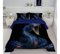 ANALTIRCE Magic Blue Snake Heart Duvet, Coverless Duvet King 7.5 Tog, Reversible Anime Animals Comeforter Set for All Season, Soft Lightweight Machine Washable Black Quilt 240x220cm