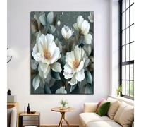 ANALTIRCE Magnolia Flower Petals on Canvas Print Light Green Retro Camellia Wall Art Posters, Modern Living Room Decor 30×40 cm Unframed