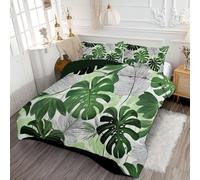 ANALTIRCE Monstera Leaves Heart Duvet, Coverless Duvet King 7.5 Tog, Reversible Tropical Plants Comeforter Set for All Season, Soft Lightweight Machine Washable Dark Green Quilt 240x220cm