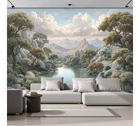 ANALTIRCE Mural 3D Photo Wallpaper 300 x 210 cm Non-Woven Ancient Prehistoric Magnificent Mountains Rivers Wallpaper, Grey Mural XL Wall Decoration Art for Sofa TV Background Living Room