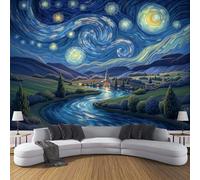 ANALTIRCE Mural Wallpaper Abstract Fields Mountains Mural Photo Wallpaper Bedroom Living Room 250×175cm Non-Woven Premium 3D Effect Starry Sky Village Print Wall Art for Hallway