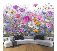 ANALTIRCE Mural Wallpaper Fields Flowers Non-Woven Art Watercolor Simple Flowers Print Wall Mural Decoration Poster Picture, Modern Living Room Bedroom Wall Wallpaper 400×280cm