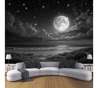 ANALTIRCE Mural Wallpaper Full Moon Beach Mural Photo Wallpaper Bedroom Living Room 100×70cm Non-Woven Premium 3D Effect Fantasy Sea View Print Wall Art for Hallway