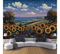 ANALTIRCE Mural Wallpaper Sunflower Manor Non-Woven Art Fields Countryside Flowers Print Wall Mural Decoration Poster Picture, Modern Living Room Bedroom Wall Wallpaper 100×70cm