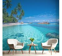 ANALTIRCE Mural Wallpaper Tropical Islands Beaches Non-Woven Art Summer Vacation Print Wall Mural Decoration Poster Picture, Modern Living Room Bedroom Wall Wallpaper 250×175cm