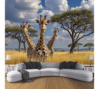 ANALTIRCE Mural Wallpaper Wildlife Mural Photo Wallpaper Bedroom Living Room 300×210cm Non-Woven Premium 3D Effect Serengeti Grasslands Giraffes Print Wall Art for Hallway