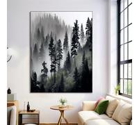 ANALTIRCE Natural Plants on Canvas Print Black Fog Pine Forest Wall Art Posters, Modern Living Room Decor 70×100 cm Unframed