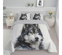 ANALTIRCE Nordic Wild Wolf Coverless Duvet Single 7.5 Tog, Reversible Washable Watercolor Animals Comforter with 1 Pillowcases, 140x200cm Lightweight and Warm Camping Sleepovers Travel Quilt White