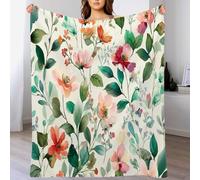ANALTIRCE Pastoral Elegant Plants Throw Blanket Soft Fluffy Blankets for Bedroom Sofa, Petals Leaves Microfuber Cozy Plush Warm Green Flannel Blankets for Adults Couch Travel King Size