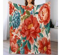 ANALTIRCE Pastoral Petals Throw Blanket Soft Fluffy Blankets for Bedroom Sofa, Peony Rose Microfuber Cozy Plush Warm Red Flannel Blankets for Adults Couch Travel 140×180 cm (55.12×70.87 in)