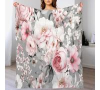 ANALTIRCE Peony Flower Throw Blanket, Retro Country Flowers Fleece Blanket for Bed Sofa Couch, King Size Super Soft Fluffy Flannel Blankets and Throws