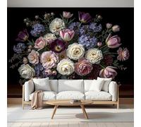 ANALTIRCE Photo Wallpaper 250 x 175 cm 3D Effect Classical Still Life Murals Wallpaper, Flower Arrangement Decor Poster Picture Wall Art Murals Decoration for Bedroom Living Room and kidsroom Black