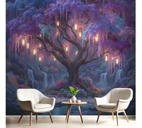 ANALTIRCE Photo Wallpaper 300×210cm 3D Effect Hanging Lanterns Forest Murals Wallpaper, The Magical Tree Decor Poster Picture Wall Art Murals Decoration for Bedroom Living Room and kidsroom Purple