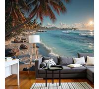 ANALTIRCE Photo Wallpaper 450 x 300 cm 3D Effect Naturally The Beach Murals Wallpaper, Palm Trees Coastline Decor Poster Picture Wall Art Murals Decoration for Bedroom Living Room and kidsroom Blue