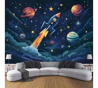 ANALTIRCE Photo Wallpaper Cartoon Space Rocket Wall Mural Blue XL Poster 200×150cm Poster Picture Planet Universe Wall Murals for Living Room Bedroom Tv Background Home Decoration