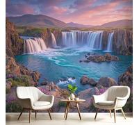 ANALTIRCE Photo Wallpaper Iceland Waterfall Wall Mural Blue XL Poster 200×150cm Poster Picture Mountains Flowers Wall Murals for Living Room Bedroom Tv Background Home Decoration