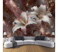 ANALTIRCE Photo Wallpaper Lily Stripes Wall Mural Brown XL Poster 250×175cm Poster Picture Romantic Floral Wall Murals for Living Room Bedroom Tv Background Home Decoration