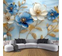ANALTIRCE Photo Wallpaper Luxury Floral 3D Effect Non-Woven Wall Mural Decoration Blue 3D Petals Poster Picture Design 450×300cm Murals Wall Art for Living Room Bedroom Kitchen