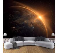 ANALTIRCE Photo Wallpaper The Sun Shines On The Earth Wall Mural Orange XXL Poster 400×280cm Poster Picture Space Planet Wall Murals for Living Room Bedroom Tv Background Home Decoration