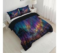 ANALTIRCE Psychedelic Northern Lights Heart Duvet, Coverless Duvet Double 7.5 Tog, Reversible Rainbow Forest Comeforter Set for All Season, Soft Lightweight Machine Washable Blue Quilt 200x200cm