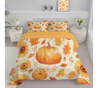 ANALTIRCE Pumpkin Sunflower Heart Duvet, Coverless Duvet Super King 7.5 Tog, Reversible Autumn Falling Leaves Comforter Set for All Season, Soft Lightweight Machine Washable Orange Quilt 264x230cm