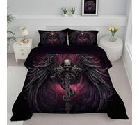 ANALTIRCE Quilt Double 7.5 Tog Bed Comforter, Soft Lightweight Magic Sword Snake Coverless Duvet, Machine Washable Gothic Wings Printed Duvet Set with 2 Pillowcases (Black, 200x200cm)
