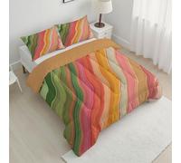 ANALTIRCE Quilt Double 7.5 Tog Bed Comforter, Soft Lightweight Retro Stripes Coverless Duvet, Machine Washable Simple Wavy Printed Duvet Set with 2 Pillowcases (Multicolor, 200x200cm)