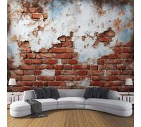 ANALTIRCE Red 3D Wall Mural Dilapidated Brick Wall Print Photo Wallpaper, Ancient Architecture Non-Woven Mural Decoration Poster Picture Design 450×300cm Wallpaper for Living Room Kids Bedroom