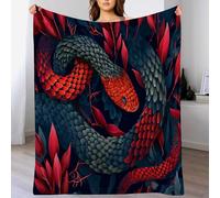 ANALTIRCE Red Snake Flannel Throw Blanket, 270GSM Soft Warm Fleece Throws, Fantasy Animals Blankets for Sofa Bed, Cozy Black Throw Blankets Home Decor, Double
