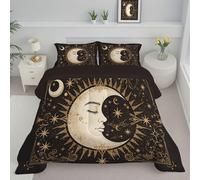 ANALTIRCE Retro Moon Heart Duvet, Coverless Duvet Double 7.5 Tog, Reversible Celestial Bodies Comforter Set for All Season, Soft Lightweight Machine Washable Black Quilt 200x200cm