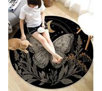 ANALTIRCE Round Rug 150 cm Psychedelic Starry Sky Soft Rug Washable Bohemia The Moth Print Indoor Non Slip Circle Carpet for Bedroom Entryway Living Room Dining Room Office, Black