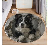 ANALTIRCE Round Rug 200 cm Wall-Breaking Animal Soft Rug Washable Adorable Border Collie Print Indoor Non Slip Circle Carpet for Bedroom Entryway Living Room Dining Room Office, White