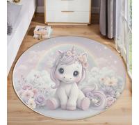 ANALTIRCE Round Rug 4FT Washable Circle Rug Non Slip Low Pile Dream Unicorn Rainbow Circular Rugs for Bedroom, Bathroom, Entryway, Kids Room, Office, College Dorm, Cute Animals