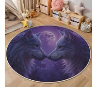 ANALTIRCE Round Rug Carpet, Night Sky Full Moon Wolf Print Non-slip Machine Washable Area Rugs, Strange Animals Floor Mats Sitting Room Bedroom Computer Chair Round Carpet Mat Indoor, 150 cm