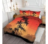 ANALTIRCE Single Coverless Quilt 7.5 Tog, Reversible Washable Island Plants Quilted Duvet, Super Soft Warm Comfy Tropical Palm Trees 140x200cm Bedding Camping Duvet with 1 Pillowcases Red