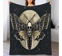 ANALTIRCE Skull Moth Pattern Flannel Throw Blanket, Queen Soft and Lightweight Cozy Fluffy Plush Washable Fuzzy Halloween Full Moon Blanket for Bed Couch Sofa