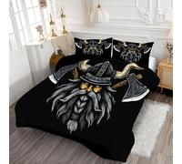 ANALTIRCE Vikings Axe Heart Duvet, Coverless Duvet King 7.5 Tog, Reversible Simple Portrait Comeforter Set for All Season, Soft Lightweight Machine Washable Black Quilt 240x220cm