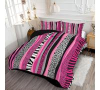 ANALTIRCE Zebra Stripes Heart Duvet, Coverless Duvet Double 7.5 Tog, Reversible Animal Textures Comeforter Set for All Season, Soft Lightweight Machine Washable Pink Quilt 200x200cm